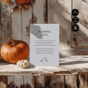 Halloween Wedding Wishing Well Card Template, Gothic Skeleton Invitation Insert Grey, Ins Download, Editable Printable, Canva 3.5x5", SD28dg