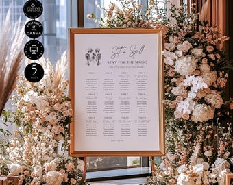 Halloween Wedding Party Seating Chart Sign Template, Gothic Seat Plan, Spooky Decor Printable, Inst Download, Editable, Canva 5 sizes, SD28k