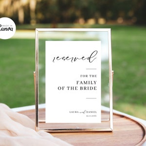 Classic Minimalist Wedding Reserved Sign, Bride Family Signage, Seating Tents, Instant Download, Printable, Editable Canva 3 sizes, WD1G20