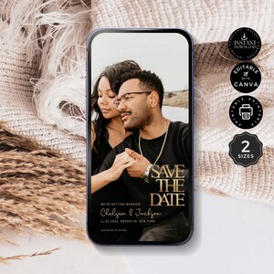 Save the Date Evite Template, Digital Invite, Electronic Save Our Date Instant Digital Download, Canva Smartphone, SMS Invite, 2 Sizes, ST9a