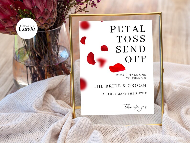 Petal Send Off Modern Wedding Confetti, Rose Petal Send off Sign Template, Classic ...