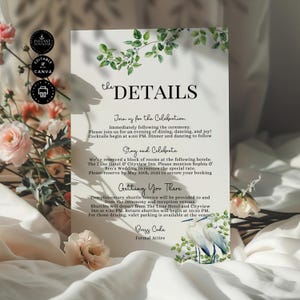 Bue Heron and Floral Wedding Details Card Template, Reception Insert, Accommodation, Transport, Printable, Inst Download Canva 4x6", SD22b