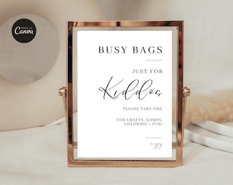 Busy Bags Wedding Sign, Modern Wedding Signage, Kids Table, Games, Activity for the Kiddos,  Printable  Party, Editable Canva 3 sizes WD1G31
