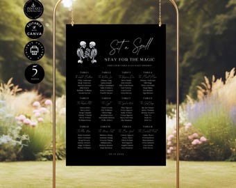 Halloween Wedding Party Seating Chart Sign Template, Gothic Seat Plan, Spooky Decor Printable, Inst Download, Editable, Canva 5 sizes, SD28j