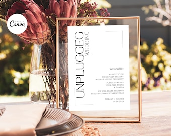 Modern Unplugged Ceremony Wedding Sign, No Cell Phone, No Camera, No Device Table Signage Template, Printable Editable, Canva 2 sizes, WD3G9