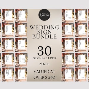 30 Minimalist Wedding Sign Bundle, Bridal Shower, Editable Template Sign Bundle, Minimalist Party, Printable, Instant Download, Canva, WD3B4