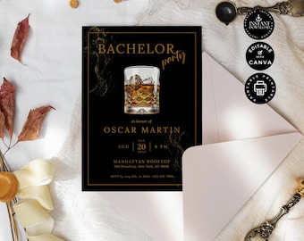 Bachelor Party Invitation Template, Modern Minimalist Invite, Stag Party, DIY Printable Editable Instant Download, Digital Canva 5x7", BP08