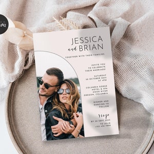 Photo Wedding Invite Template, Modern Wedding Invitation Card, Minimalist Printable, Editable, Instant Download, Digital Canva 5x7&quot;, SD03