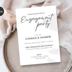 Classic Minimalist Engagement Party Invitation Template, Modern Wedding Invite Card, Printable, Editable Instant Download, Canva 5x7&quot;, SD02b