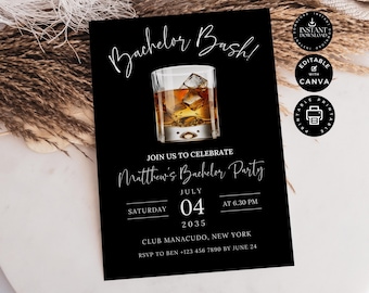 Bachelor Party Invitation Template, Modern Minimalist Invite, Stag Party, DIY Printable Editable Instant Download, Digital Canva 5x7", BP01