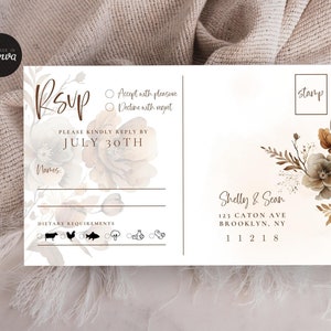 Boho Wedding RSVP Postcard Template, Printable Invitation Insert, RSVP Postcard, DIY Party, Instant Download, Editable Canva 6x4", WD5S5