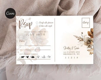 Boho Wedding RSVP Postcard Template, Printable Invitation Insert, RSVP Postcard, DIY Party, Instant Download, Editable Canva 6x4", WD5S5