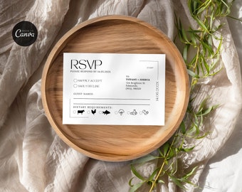 Modern Wedding RSVP Card, Monogram Kindly Reply Response, Minimalist Black & White, Instant Download, Editable Printable Canva 3.5x5", WD3S4