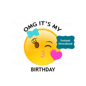 Instant Download, Emoji, Emoticon, Kissy Face, Emoji Party, Emoji Birthday, T shirt Printable Iron On Transfer Sticker custom Birthday Shirt