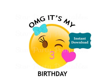 Instant Download, Emoji, Emoticon, Kissy Face, Emoji Party, Emoji Birthday, T shirt Printable Iron On Transfer Sticker custom Birthday Shirt