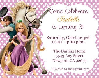 Tangled Rapunzel Invitation, Disney Princess, Kid's Birthday Party Invite, Birthday Invitation