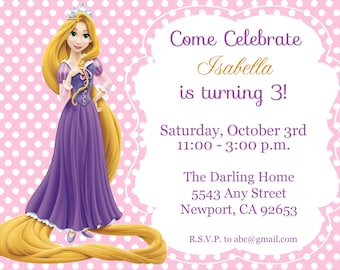 Tangled Invitation, Rapunzel Invitation, Disney Princess, Kid's Birthday Party Invite, Birthday Invitation