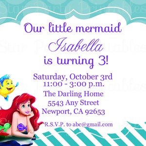 The Little Mermaid Invitation, Ariel, Disney Princess, Kid's Birthday Party Invite, Birthday Invitation