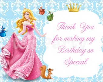 Instant Download, Aurora Thank you card, Sleeping Beauty, Disney Princess, Kid's Birthday Party thank you, Birthday thank you card