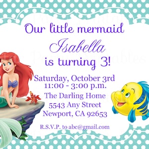 The Little Mermaid Invitation, Ariel, Disney Princess, Kid's Birthday Party Invite, Birthday Invitation