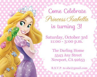 Tangled Rapunzel Invitation, Disney Princess, Kid's Birthday Party Invite, Birthday Invitation