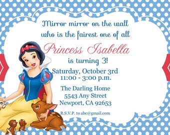 Snow White Invitation, Disney Princess, Kid's Birthday Party Invite, Birthday Invitation