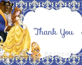 Instant Download, Belle, Beauty & the Beast Thank you card, Disney Princess, Kid's Birthday Party thank you, Birthday thank you card