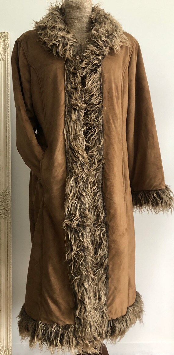 Vintage Afghan coat / cinnamon suede and fur coat