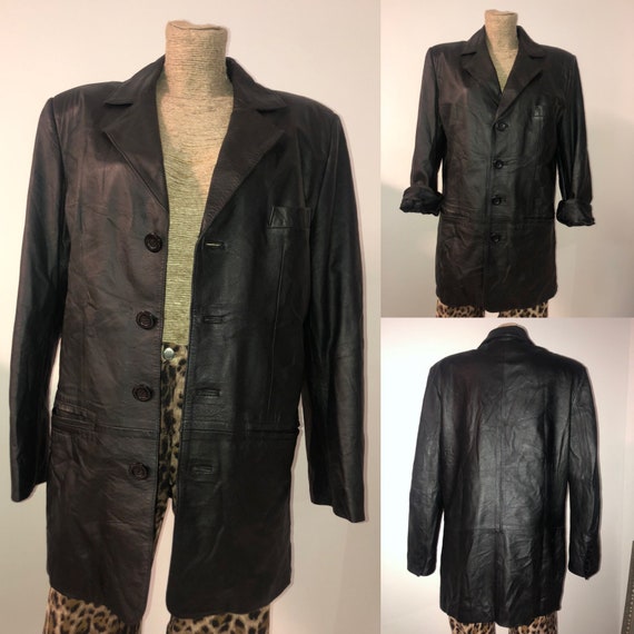 Vintage black leather jacket /oversized leather bl