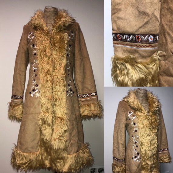 Vintage Afghan flower embroidered coat / beige Afg
