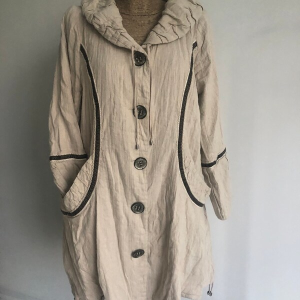 Boheme coat cream A line trapeze crinkled effect coat size XXL linen coat