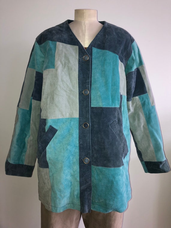 Vintage suede patchwork jacket / colour block leat