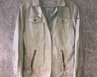 Cream grey off white leather jacket Milestone soft leather jacket size L