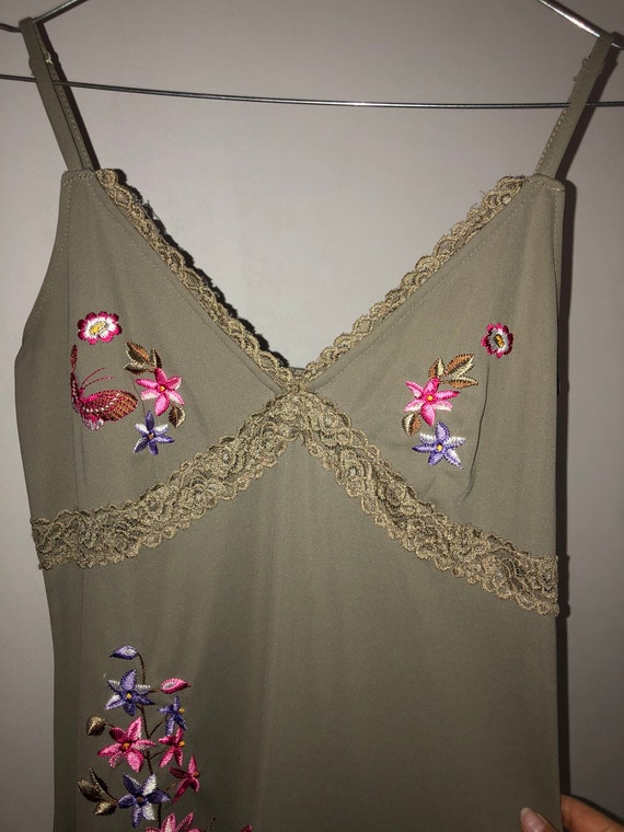 Y2K Embroidered Khaki Green Butterflies Camisole Dress Size Etsy