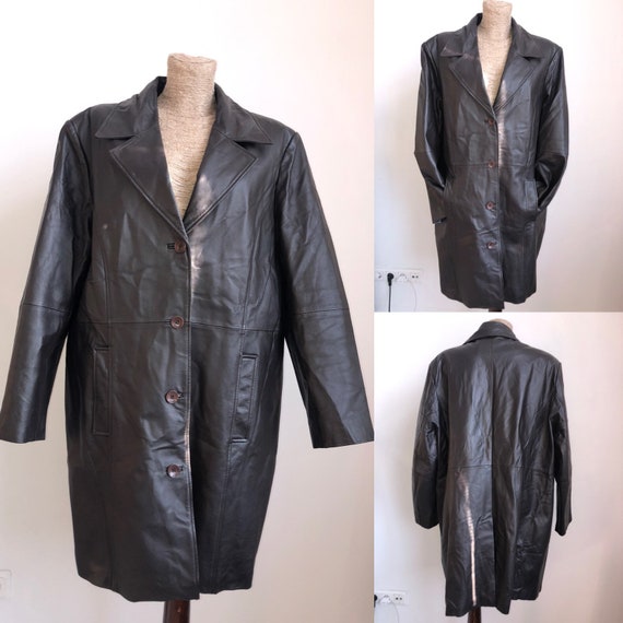 Vintage leather coat / dark brown leather coat / l