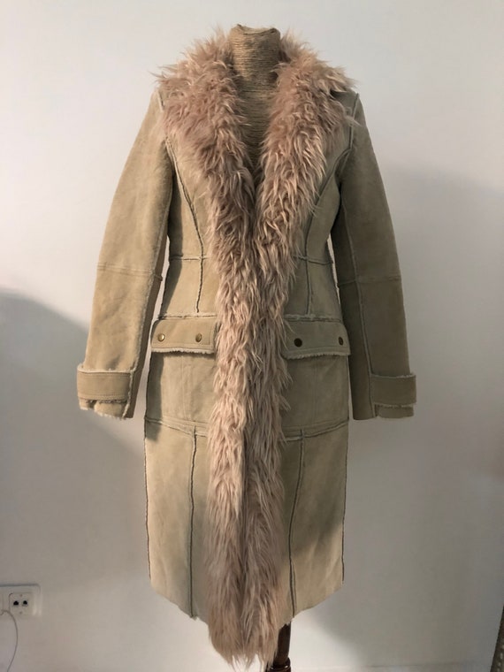Vintage Afghan coat / suede leather and faux fur A