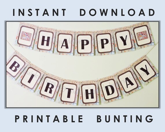 Vintage Map Travel Theme Happy Birthday Banner Diy Party Etsy