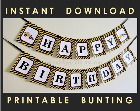 Construction Theme Party Bunting Happy Birthday Banner Diy Etsy