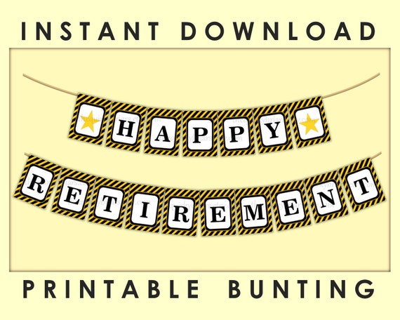 happy retirement banner yellow and black stripes construction theme