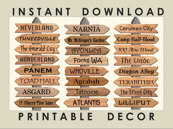 24 Fictional Fairytale Places Arrows Signpost / Printable | Etsy