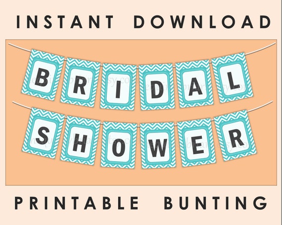 Aqua Blue Bridal Shower Banner / Turquoise White / Chevron / Printable Wall Decor / Party Banner / Printable PDF DiY INSTANT DOWNLOAD Il_570xn
