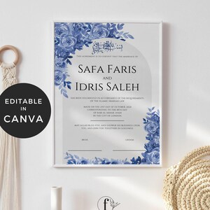 Nikah Zertifikat Digitaler Download, Nikkah Vertrag Digital Blau, Islamische Heiratsurkunde, Muslimische Hochzeit Zertifikat Vorlage, WE0702