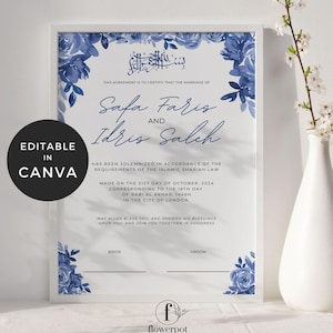 Certificado Nikkah digital en árabe, plantilla de certificado de matrimonio islámico, contrato Nikkah digital, plantilla de certificado de matrimonio musulmán Canva