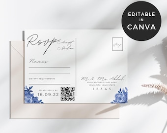 Dusty Blue RSVP Card Template, Wedding RSVP cards Canva Template, Printable Wedding Response Card, Muslim Wedding Card Template, WE0701