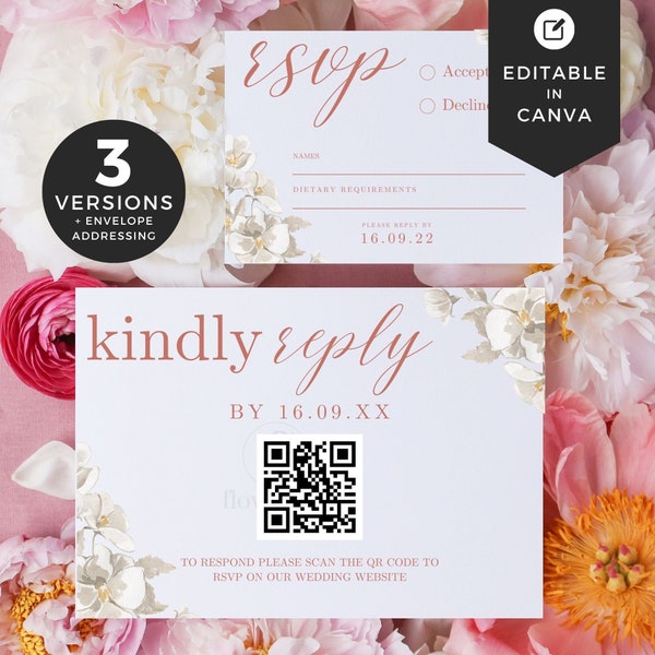 Boho Postcard RSVP Wedding Card, Boho rsvp Wedding Postcard Template, Wedding Website QR Code RSVP, Address Labels Minimalist Wedding FPW003