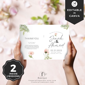 Modèle de programme de mariage islamique pliable, mariage musulman, modèle canva modifiable, livret de programme de mariage plié, cérémonie Nikkah FPW001