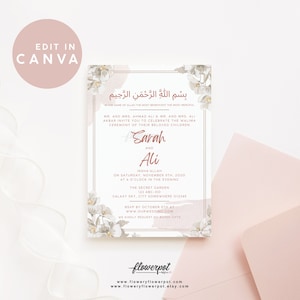 Convite de casamento muçulmano para impressão Boho digital, modelo de convite Nikkah Canva, convites islâmicos para salvar a data, convite Walima, Nikah