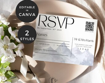 Mountain Wedding RSVP, Outdoor Wedding RSVP Cards Canva Template, Printable Wedding Response Card, Destination Wedding RSVP Card Template