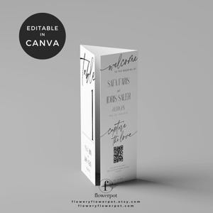 Trifold Wedding Menu No Template, Minimalist Table Numbers, Simple Wedding Menus, Tri Fold Wedding Brochure, Triangle Wedding Menu, WE0103