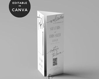 Trifold Wedding Menu No Template, Minimalist Table Numbers, Simple Wedding Menus, Tri Fold Wedding Brochure, Triangle Wedding Menu, WE0103